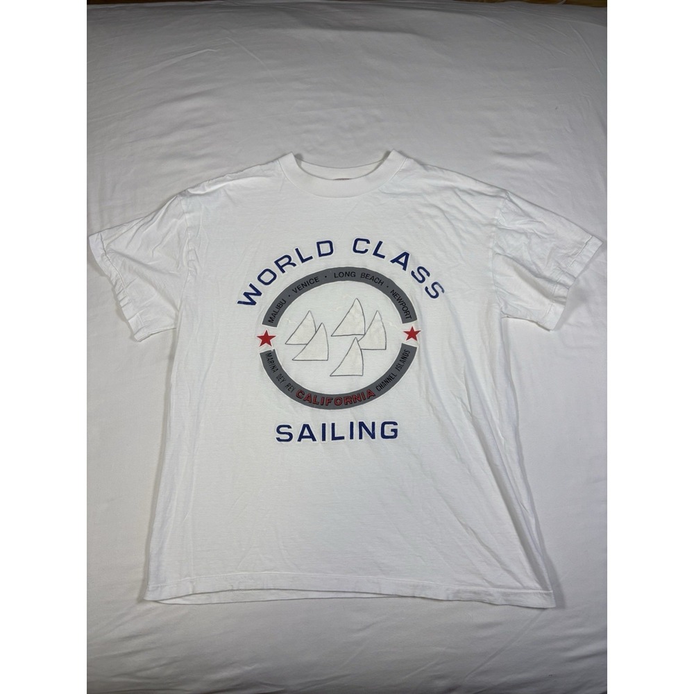 Vtg 90s California Sailing Shirt XL BYC Single Stitch Nautical Sailboat Graphic